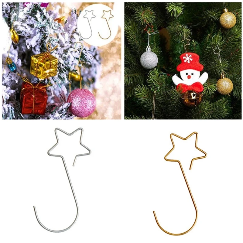 

20pcs/pack Christmas Decoration Ornaments Star-shaped Metal Hooks for Xmas Tree Wreath Home Scene Layout Accessories