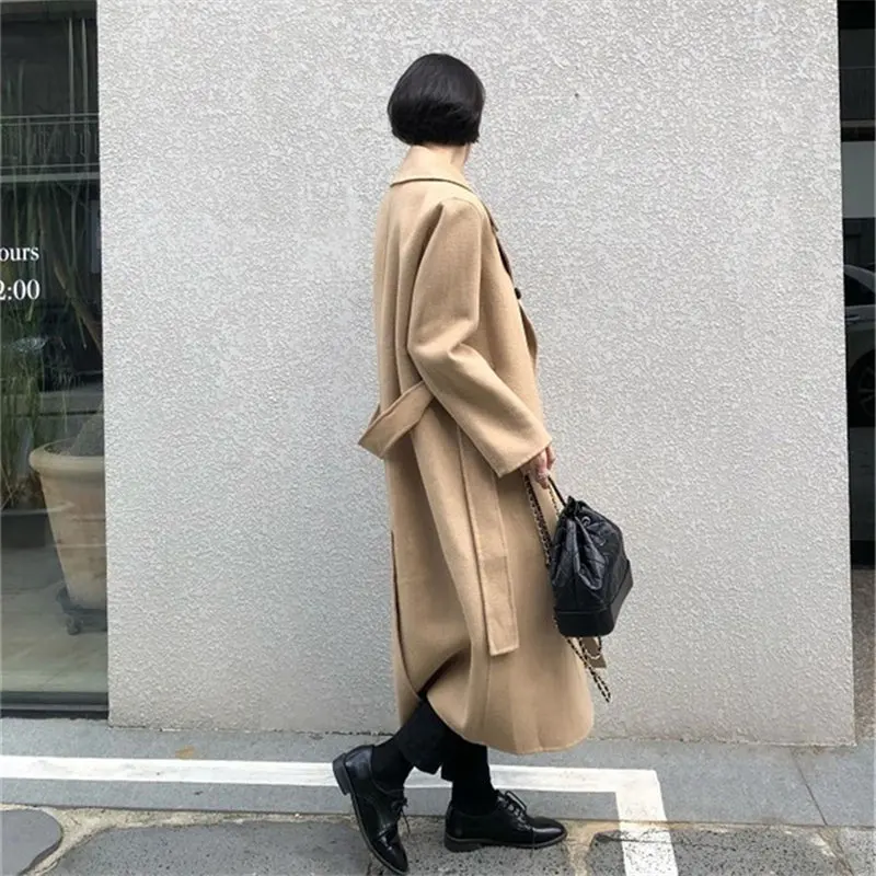 Женская шерстяная ветровка HziriP однотонная свободная на шнуровке в уличном стиле