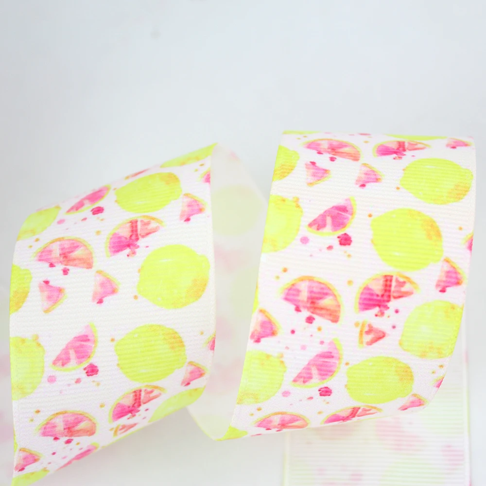 

Lemon fruit printed grosgrain ribbon 16-75mm DIY handmade materials hair accessories wedding gift wrap tape ribbons