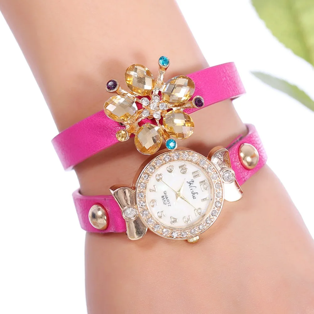 Новое поступление 2020 модные женские часы CrystalRhinestone с жемчужным кожаным браслетом