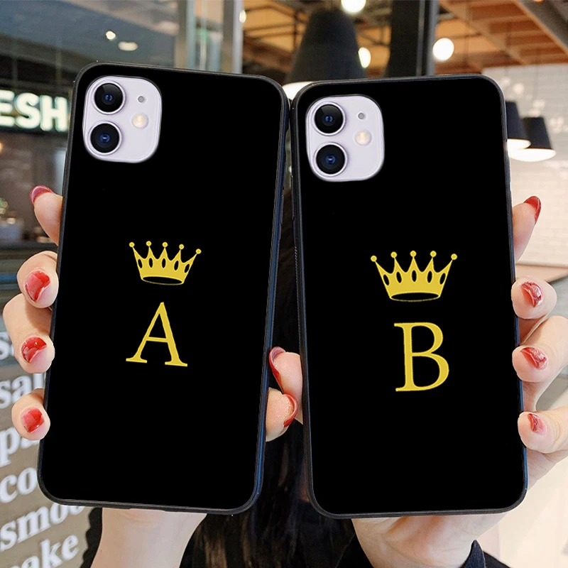 

Custom name letters Monogram Golden Crown black soft phone case for iPhone 11 12 Pro Max SE20 X 6 6s 7 7Plus 8 8 plus XS Max XR