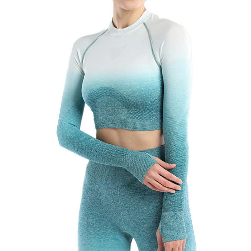 Цветной розовый топ с длинными рукавами и эффектом омбре укороченный отверстием