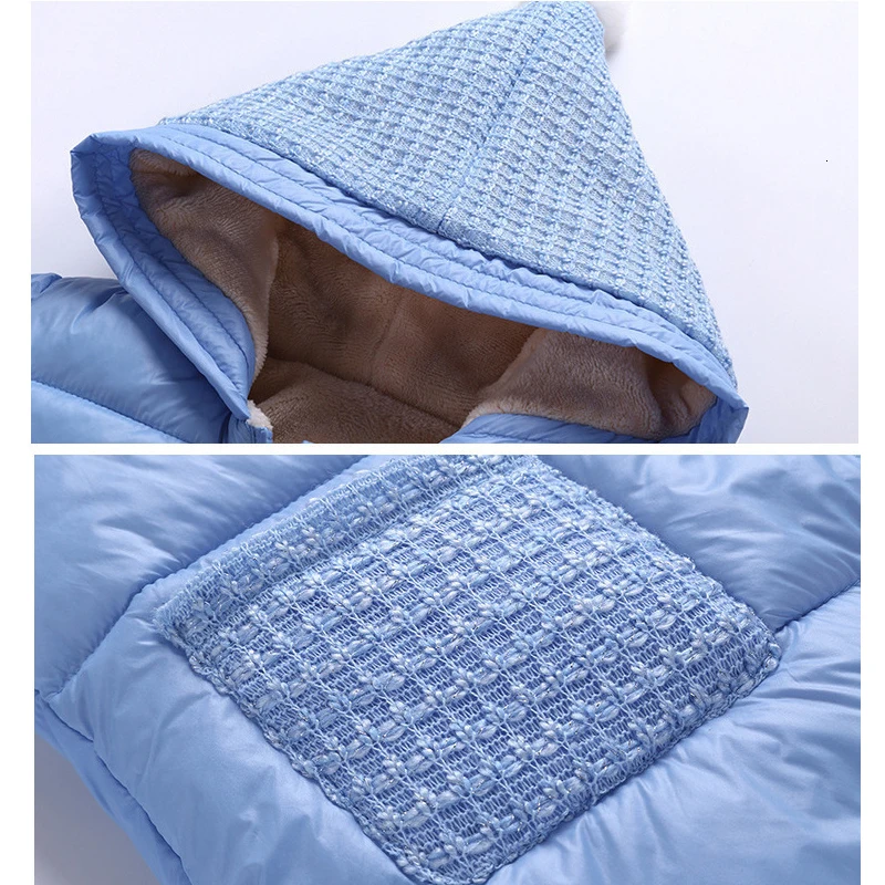 Детское пуховое пальто для новорожденных синий утепленный комбинезон с