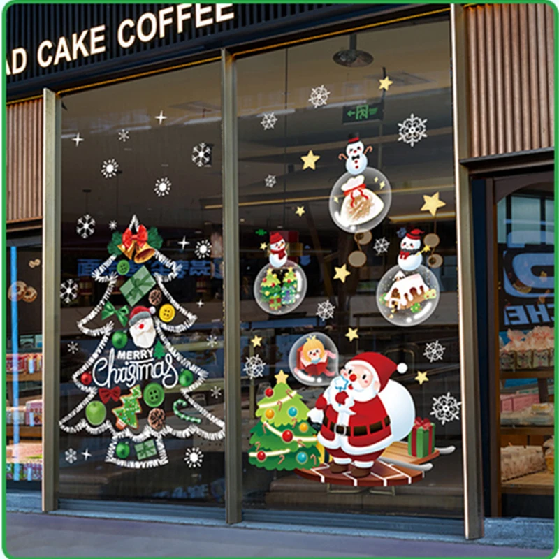 

[shijuekongjian] Christmas Window Stickers DIY Santa Claus Snowman Trees Wall Decals for Glass Home New Year Festival Decoration