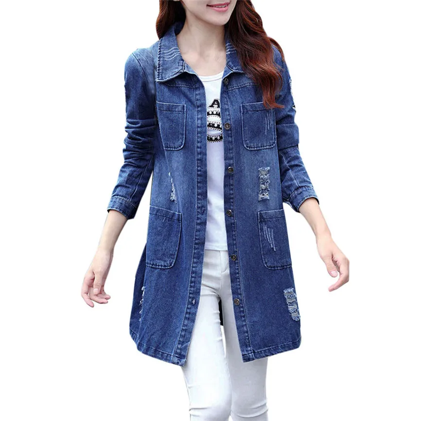 Coats Womens Denim Jackets Feminine Fashion Windbreaker Spring Autumn Long Sleeve Jacket Jean Coat Outwear Overcoat | Женская одежда