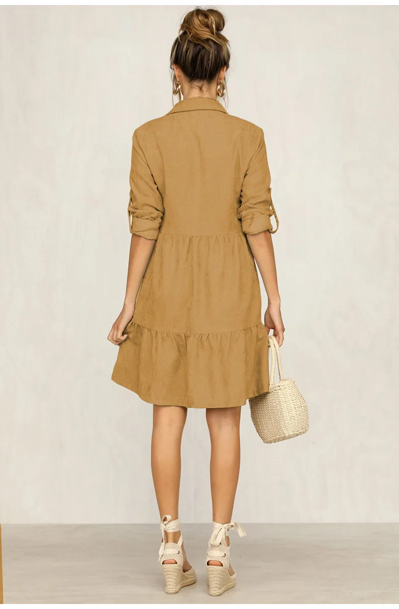 

2021 Summer Autumn New Style European American Women's Dress With Lapel Single-Breasted Shirt Women's Dress With Sleeves