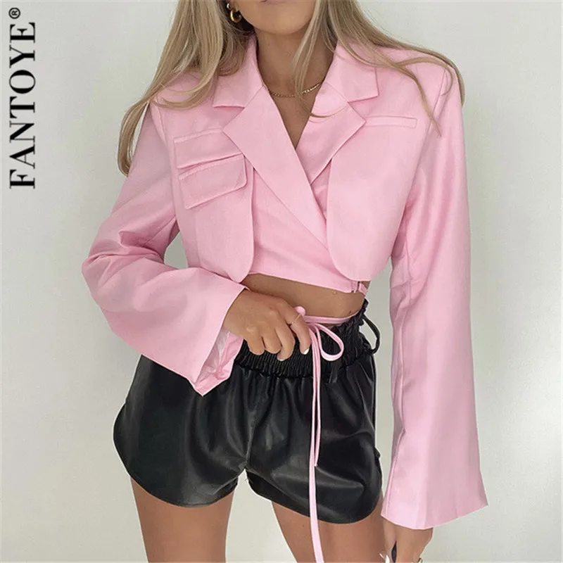 

Женский двуслойный Блейзер Fantoye, серый приталенный пиджак с длинным рукавом и карманами, с воротником, 2021