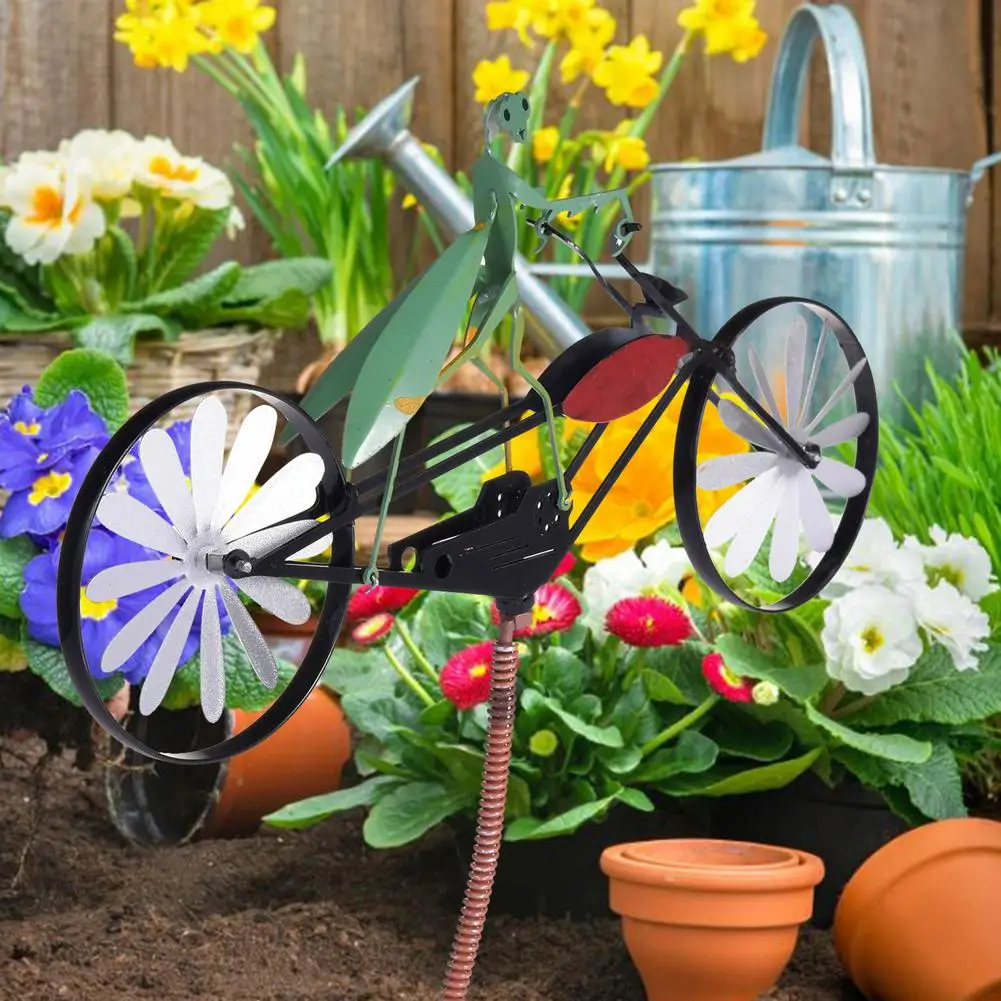 

Vintage Bicycle Metal Wind Spinner Animal Bike Windmill Metal Stake Praying Mantis Riding Bike Home Garden Yard Decor