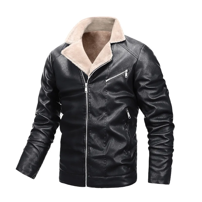 

2021 Fur Lined Lapel Jacket Faux Leather Jacket Warm Suede Leather Coat Mens Winter Men Leather Jacket Vintage Motorcycle Jacket