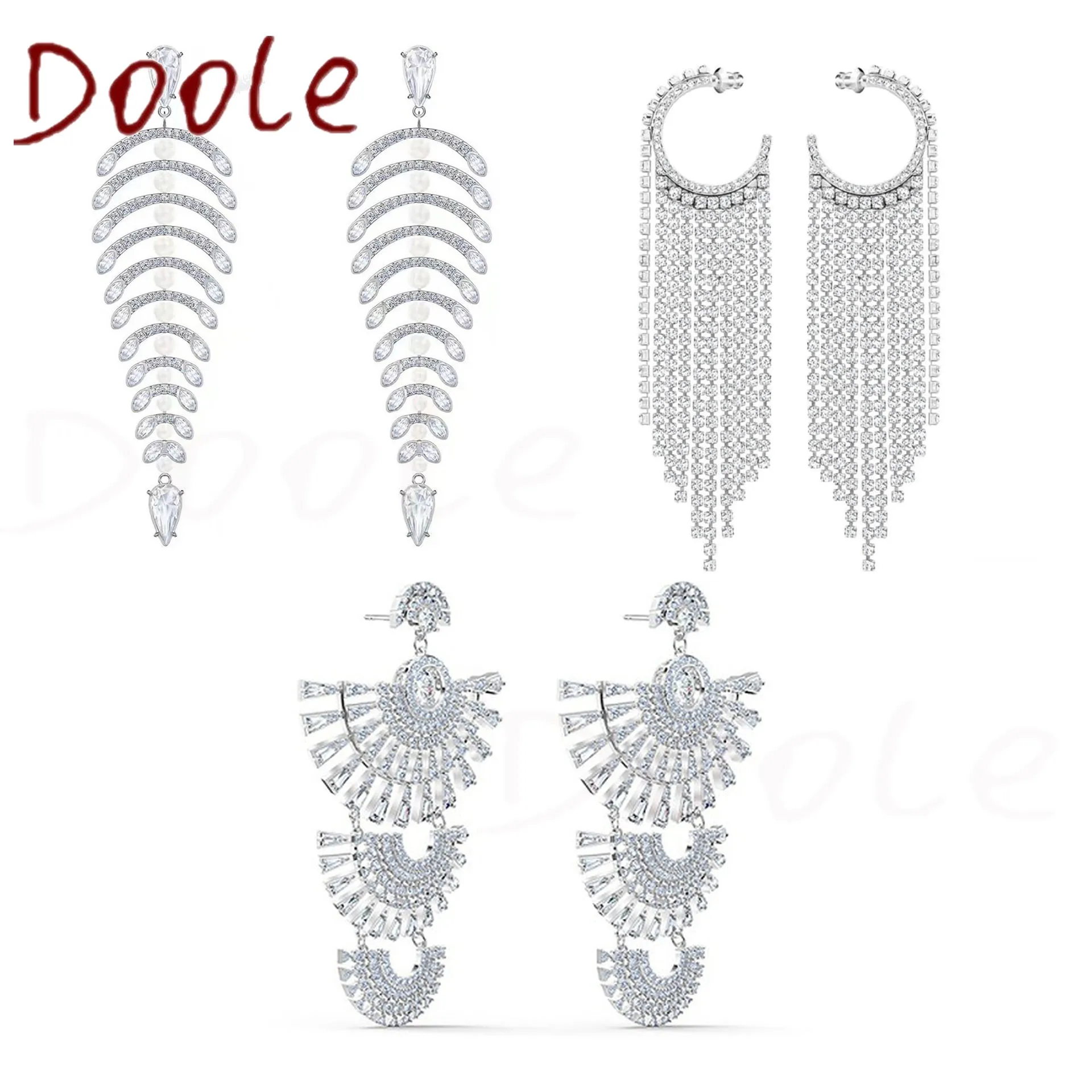 

2021 SWA Fashion Jewelry High Quality New Beating Heart Style Long Piercing Fan-shaped Female Earring Jewelry Korean Fashion