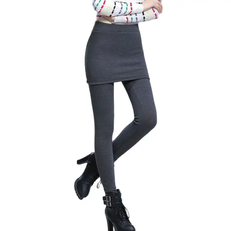 Зимние флисовые женские теплые облегающие повседневные брюки-юбка размера плюс