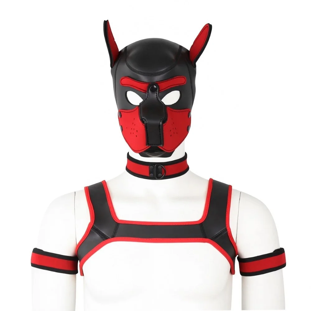 

Puppy Play Dog Bondage Hood Mask Collar Armband Cosplay Fantasy Harness Bondage Sexy Set Adult Games Slave Pup Role Play Couples