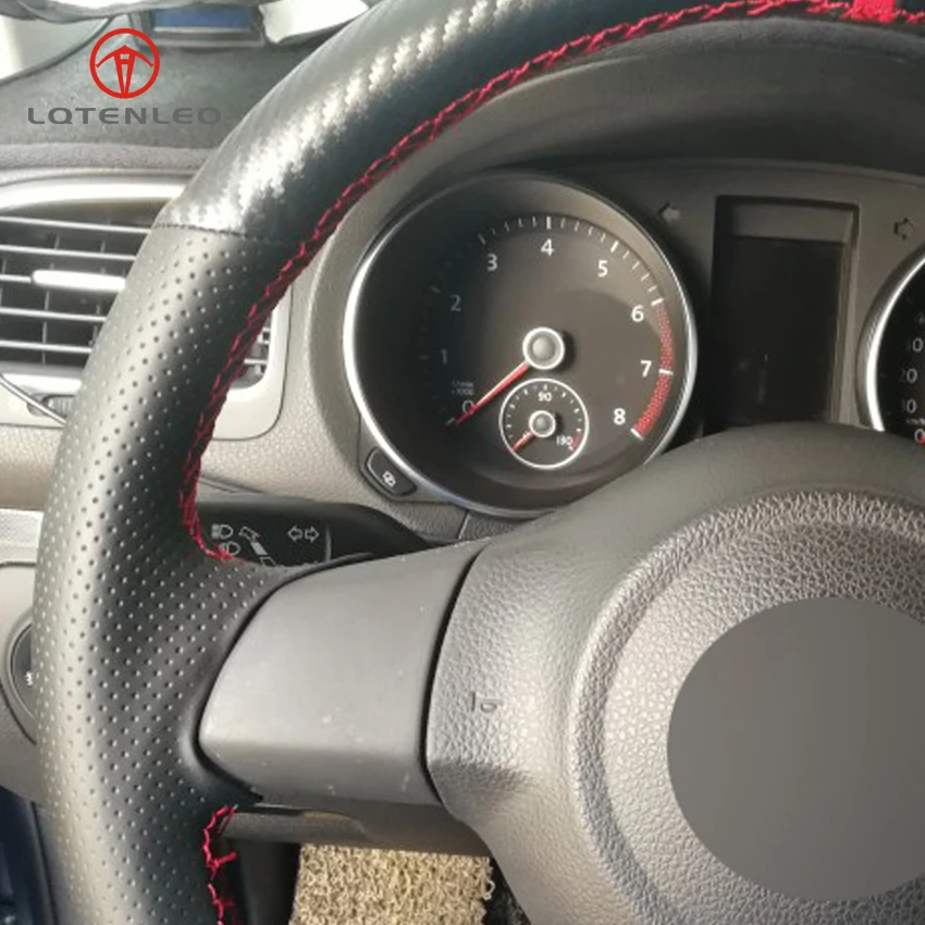 LQTENLEO черный кожаный чехол для руля DIY из углеродного волокна Volkswagen vw Golf 6 Mk6 Jetta Polo
