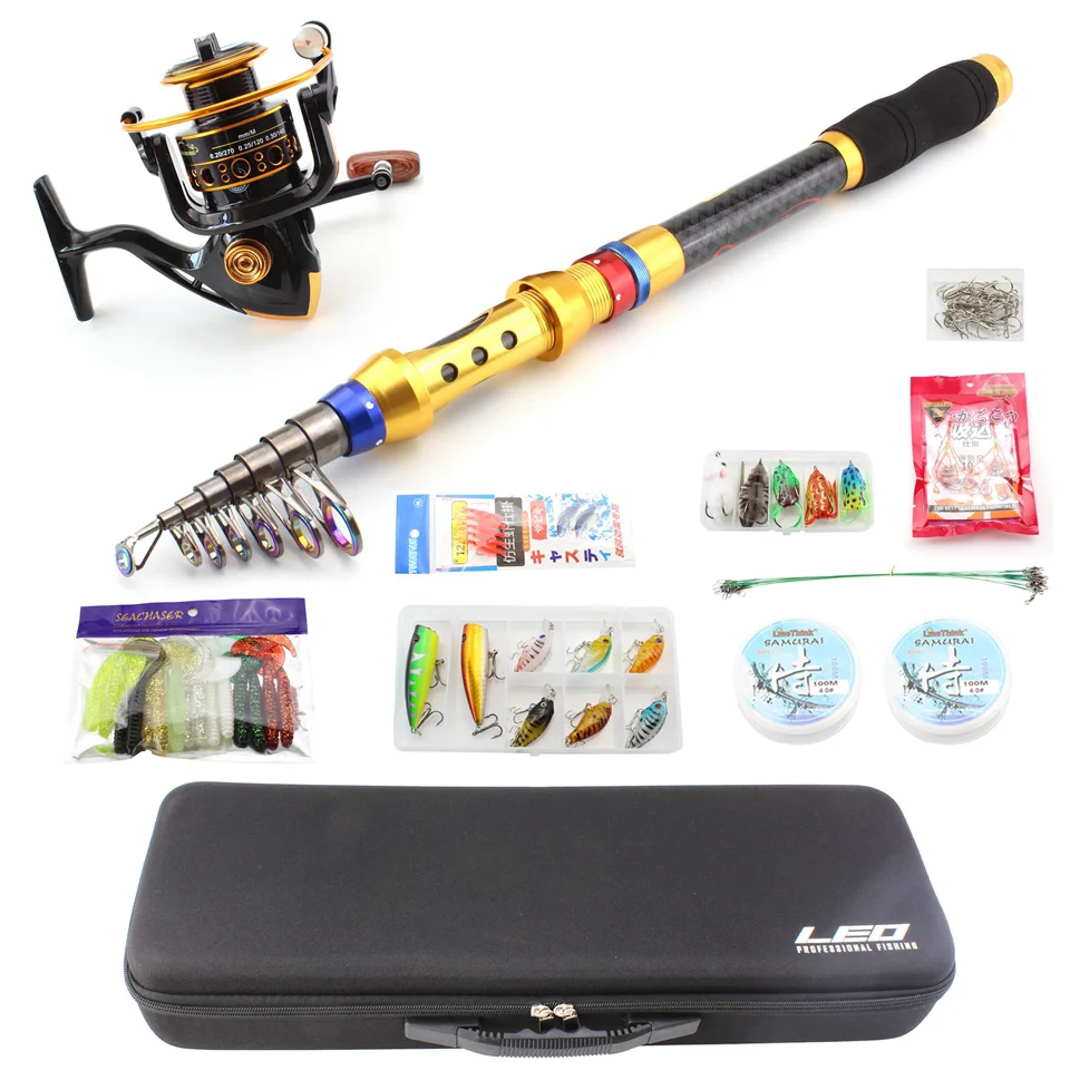 1.8M -3.6M Telescopic Fishing Rod Combo Full Kit Spinning Reel Pole Set Spinning Rods bag bait line And fishing combination