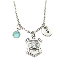police dept creative initial letter monogram birthstone necklace fashion jewelry women christmas gifts accessories pendants
