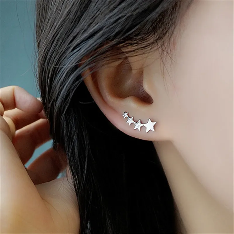 

925 Sterling Silver Star Stud Earrings For Women Party Wedding Jewelry Hypoallergenic Jewelry eh393
