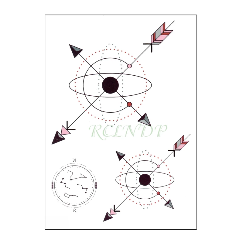 

Waterproof Temporary Tattoo Sticker Compass Arrow Planet Trajectory Pattern Fake Tatto Flash Tatoo Arm Art for Men Women Kids