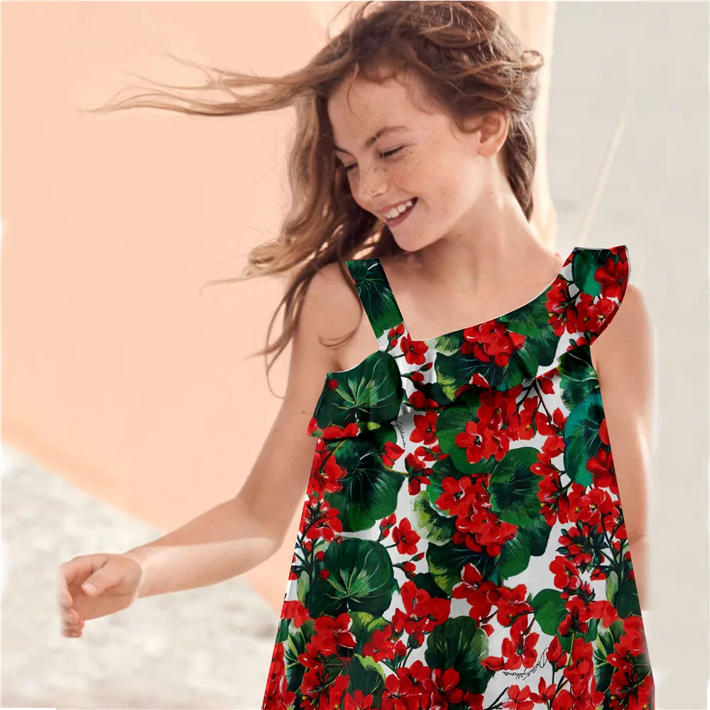 Платье с принтом для маленьких девочек Летний стиль Модные Вечерние Платья