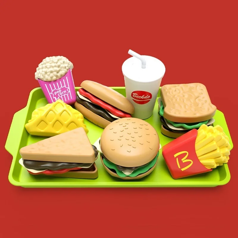 

2022 Pretend play food toys set Play House Sandwich French Fries Burger Children's Simulation Food Assembling DIY Fast Food