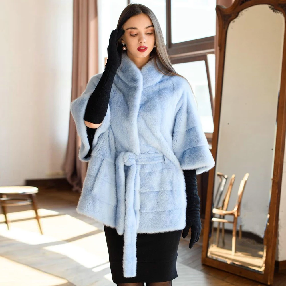 Женская Шуба из натурального меха норки с воротником-стойкой | одежда