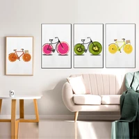 funny fruit lemon kiwi strawberry bike canvas painting wall art nordic posters and prints wall pictures for living room decor