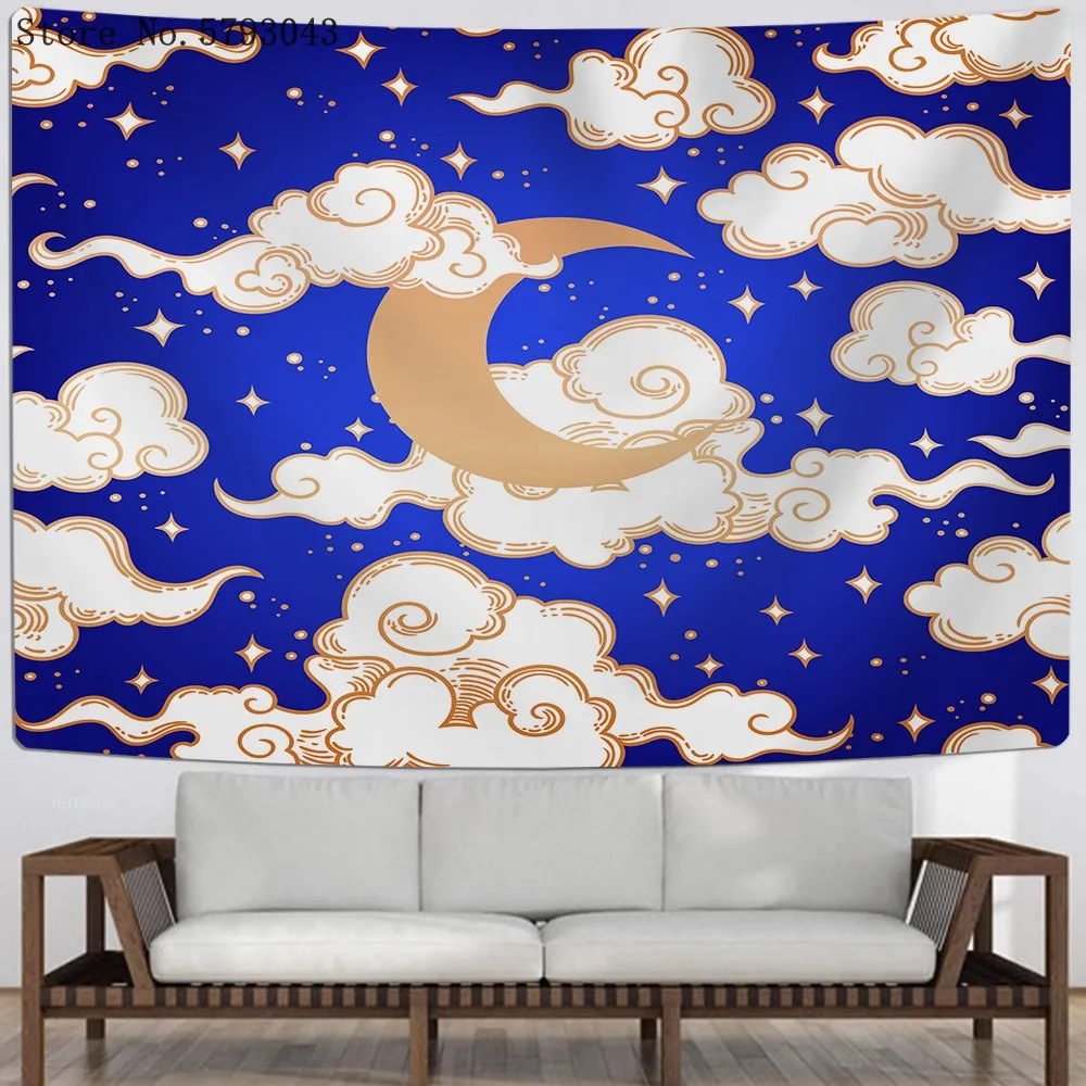 

Starry Sky Tapestry Fashion Modern White Clouds Hanging Carpet Print Dark Landscape Wall Tapestry For Bedroom Wall Carpets