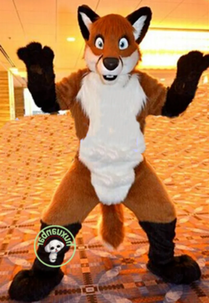 Костюм-талисман для взрослых на Хэллоуин волк собака длинный мех коричневый