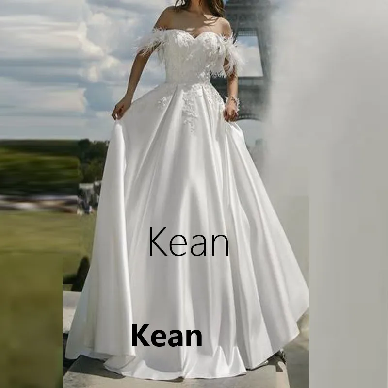 Женское свадебное платье с открытыми плечами винтажное невесты аппликацией из