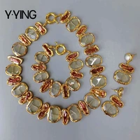 y%c2%b7ying cultured freshwater brown biwa pearl pearl lemon quartzs necklace bracelet earrings set classic for women