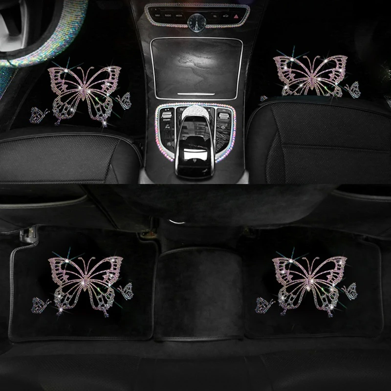 Car Mats Floor Mat Velvet Butterfly Diamonds Carpet for Women Car Interior Accessories Easy To Clean Car Carpets Universal 5pcs Car Mats Floor Mat Velvet Butterfly Diamonds Carpet for Women Car Interior Accessories Easy To Clean Car Carpets Universal 5pcs