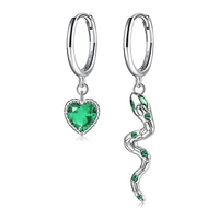 zemior asymmetry series drop earring for women s925 sterling silver heart and snake shape earrings green zircon inlay jewelry