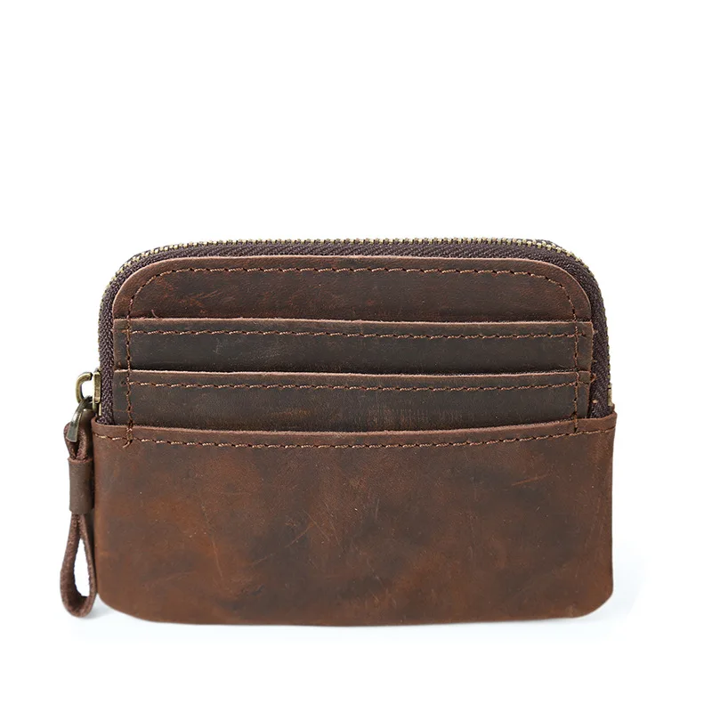 Genuine Leather Men Wallet Mini Business Short Retro Zipper Black Multifunction Purse Casual Carteras Card Package DA50QB | Багаж и сумки