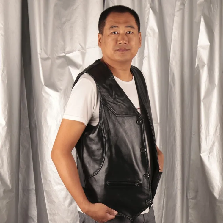 Жилет мужской из натуральной воловьей кожи повседневная мотоциклетная