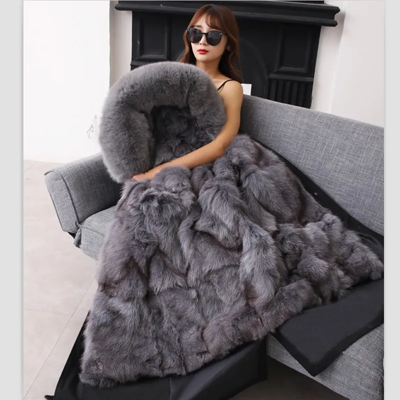 Парка женская со съемным натуральным лисьим мехом пальто с воротником из