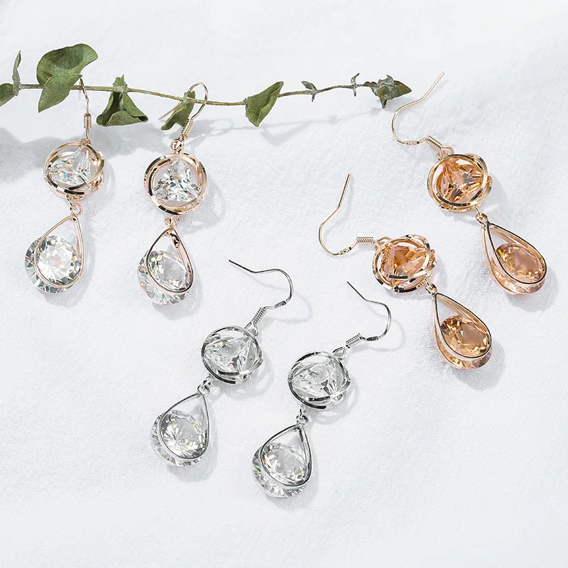 2021 Роскошные серьги длинные с кубическим цирконием корейские хрустальные капли