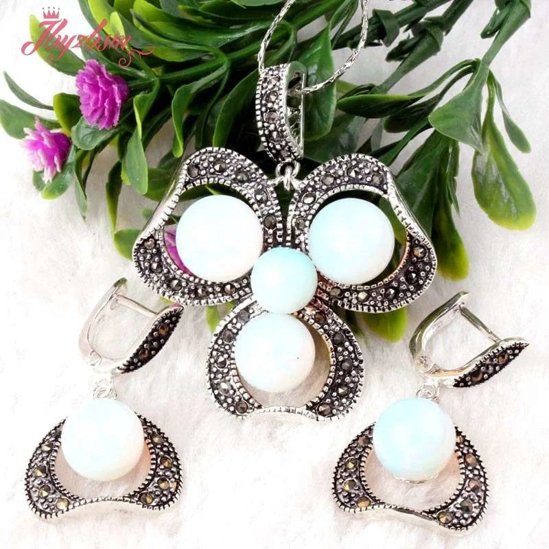 8 10 мм круглый белый опал драгоценный камень тибетское серебро модные Подвесные