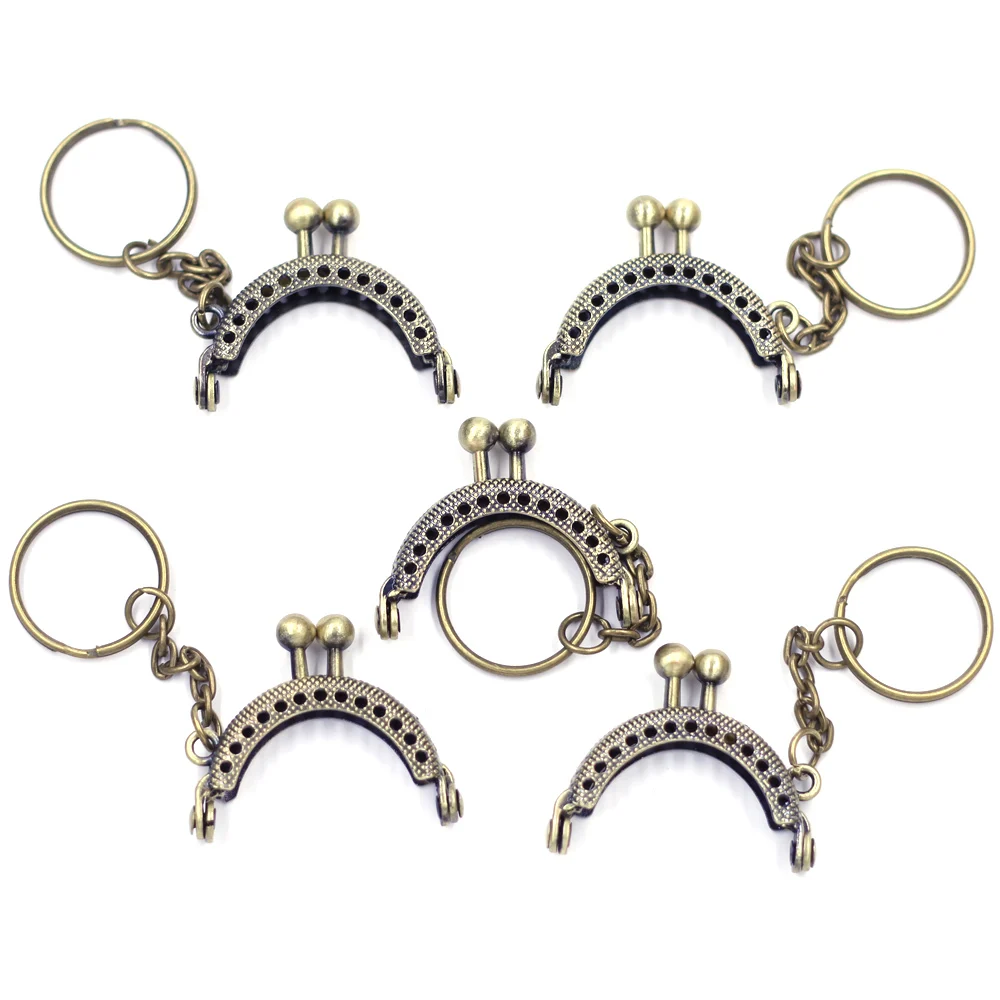 50Pcs Kiss Clasps Lock With Key Ring Arch Metal Frame Bronze Tone For Coin Purse Bag Parts Accessories 4x3.5cm