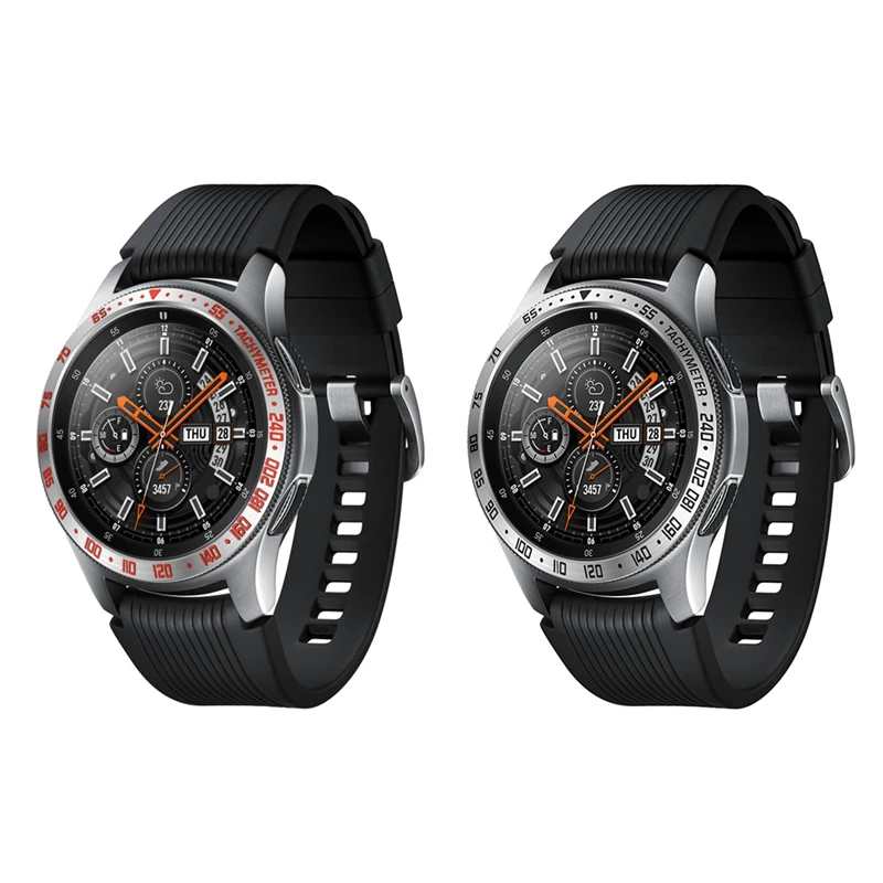 2 Pcs for Samsung Galaxy Watch 46Mm Smart Bezel Ring Adhesive Cover Metal Ring-Silver & Red+Silver | Электроника