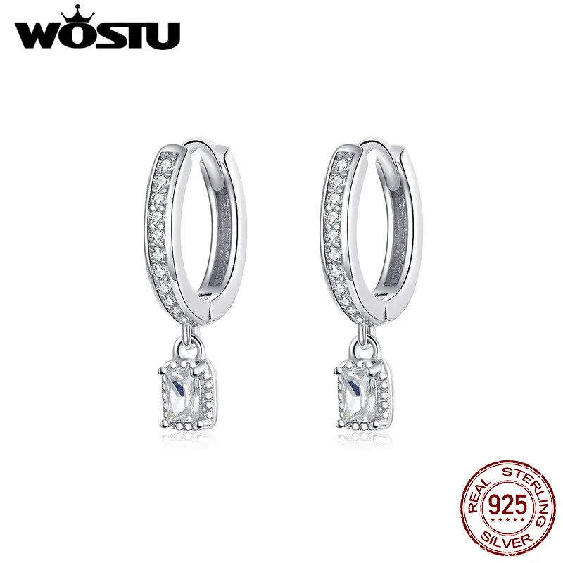 WOSTU горячая Распродажа 925 пробы серебряные круглые висячие серьги с прозрачным цирконием для женщин корейский стиль Свадебные ювелирные изделия CTE157