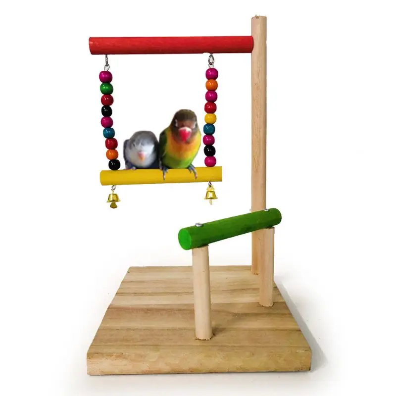 

Parrot Swing Hanging Bell Wooden Toy Bird Perch Bracket Bar Beads Pet Cage Decoration Colorful Toys