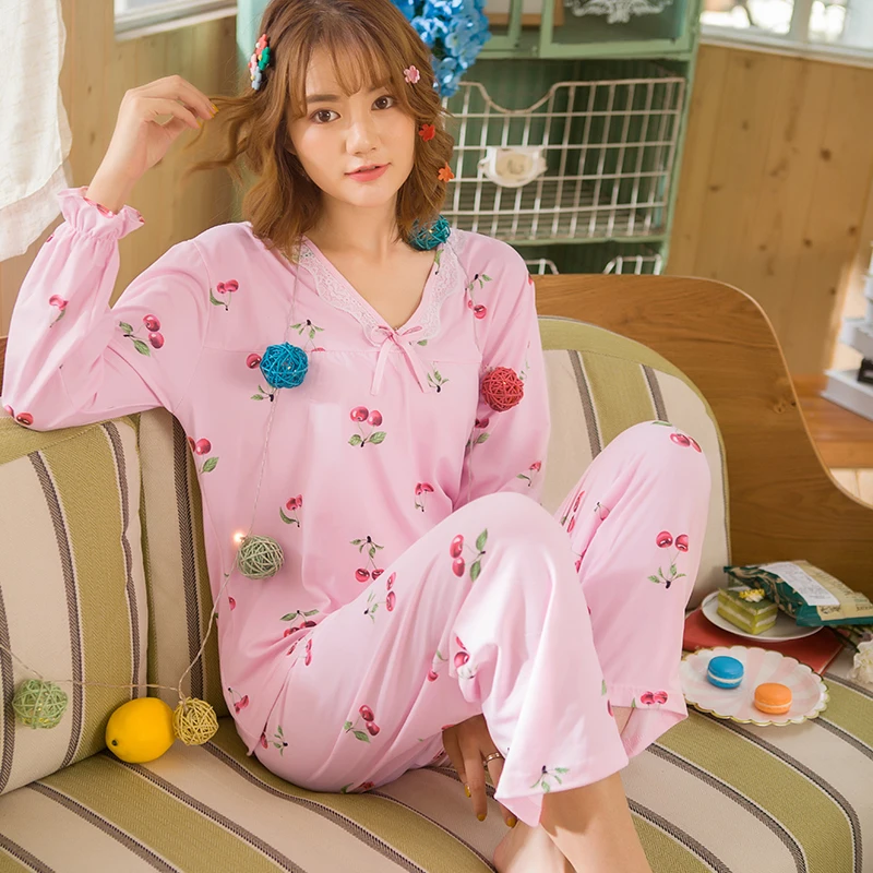 M 3XL плюс размер Женский пижамный комплект Осень зима теплый удобный тонкий