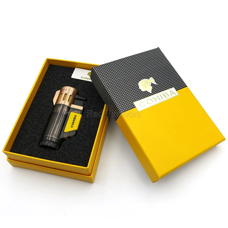 Гаджеты COHIBA Мужская прозрачная зажигалка водонепроницаемая с 3 струями пламени