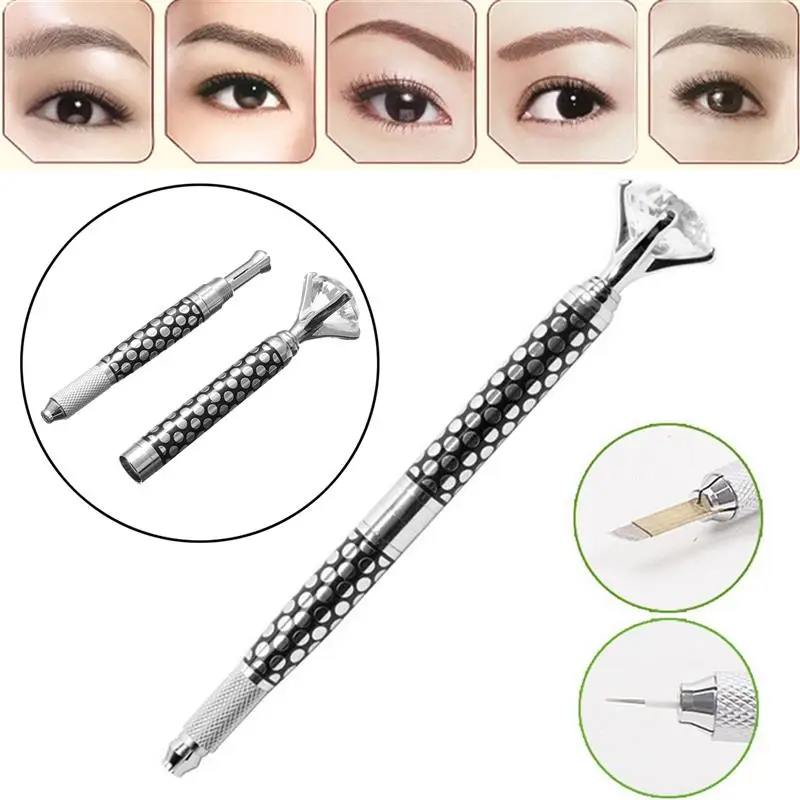 

New 2 Ways Microblading Pen Tattoo Machine Permanent Makeup 3D Eyebrow Munsu Manual Pen Dots Steel Handle W Crystal Diamond