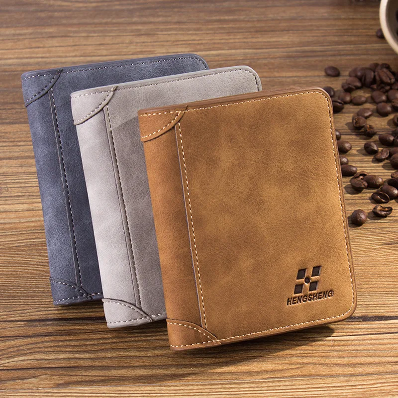 Men's Wallet Short Frosted Leather Money Clip Retro Tri-fold Vertical Wallet With Multi-card Slots Wallet Man