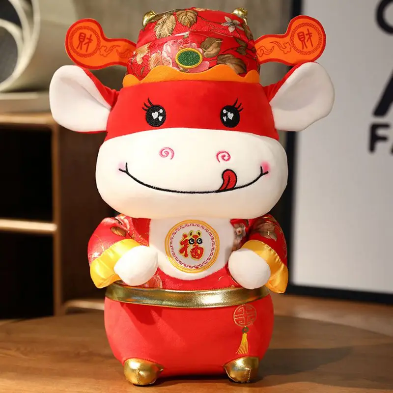 

2021 Ox Year Mascot Filled Animal Toys Chinese New Year Ox Plush Toys Party Gifts Children Decoration