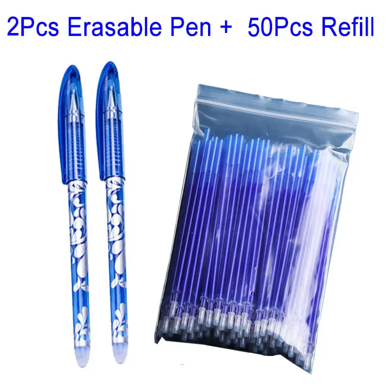 

50+2Pcs/Set 0.5mm Blue Black red Ink Gel Pen Erasable Refill Rod Erasable Pen Refill Washable Handle School Writing Stationery