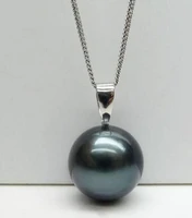 hot sell jewelry 11 12mm perfect round natural black tahitian pearl pendant solid
