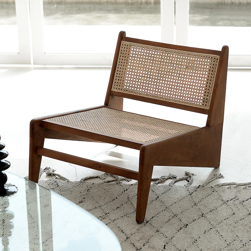 Nordic Solid Wood Restaurant Living Room Chairs Retro Hotel Cafe Backrest Rattan Chair Simple Homestay Balcony Single Sofa | Мебель