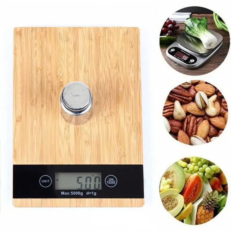 Бамбуковая панель 5 кг 1 г электронные кухонные весы креативная шкала весовые