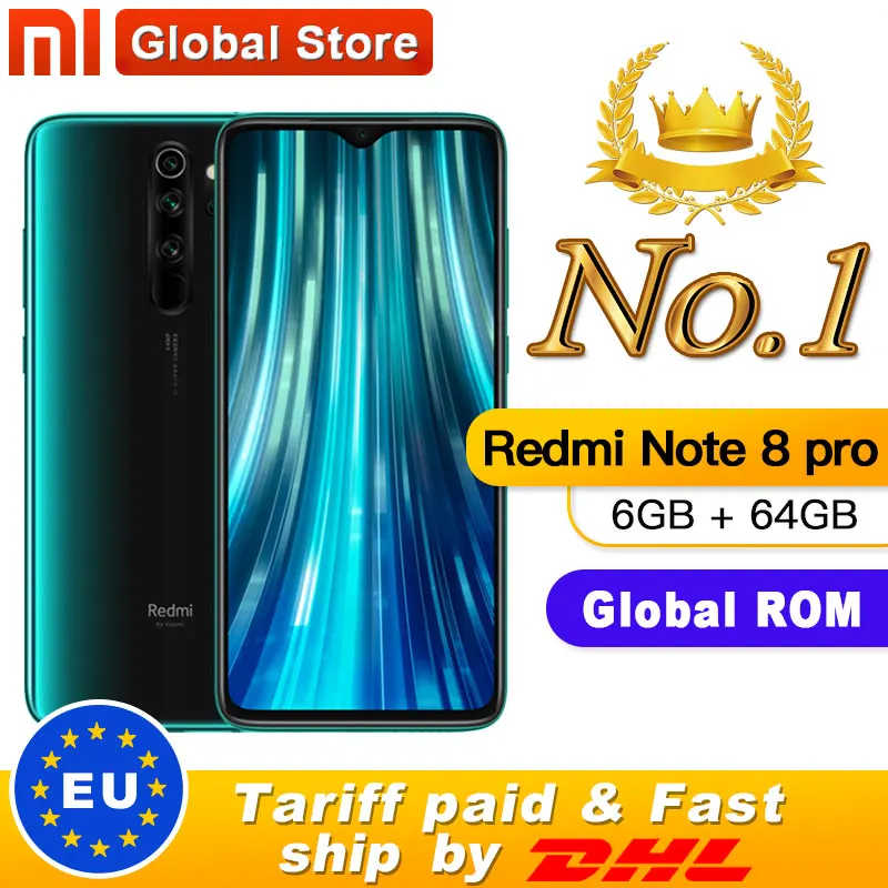 Смартфон Xiaomi Redmi Note 8 pro с глобальной прошивкой, 6 ГБ, 64 ГБ, MTK Helio G90T, 6,53 дюйма, 64 мп, четыре камеры заднего вида, аккумулятор 4500 мАч